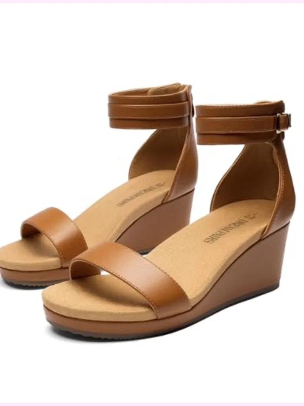 Open Toe Buckle Ankle Strap Platform Wedge Sandals with Zip Closure